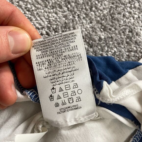 BCBGMAXAZRIA Shirt Womens XS White Blue Black STriped Cold Shoulder Deep V Neck - Picture 6 of 9